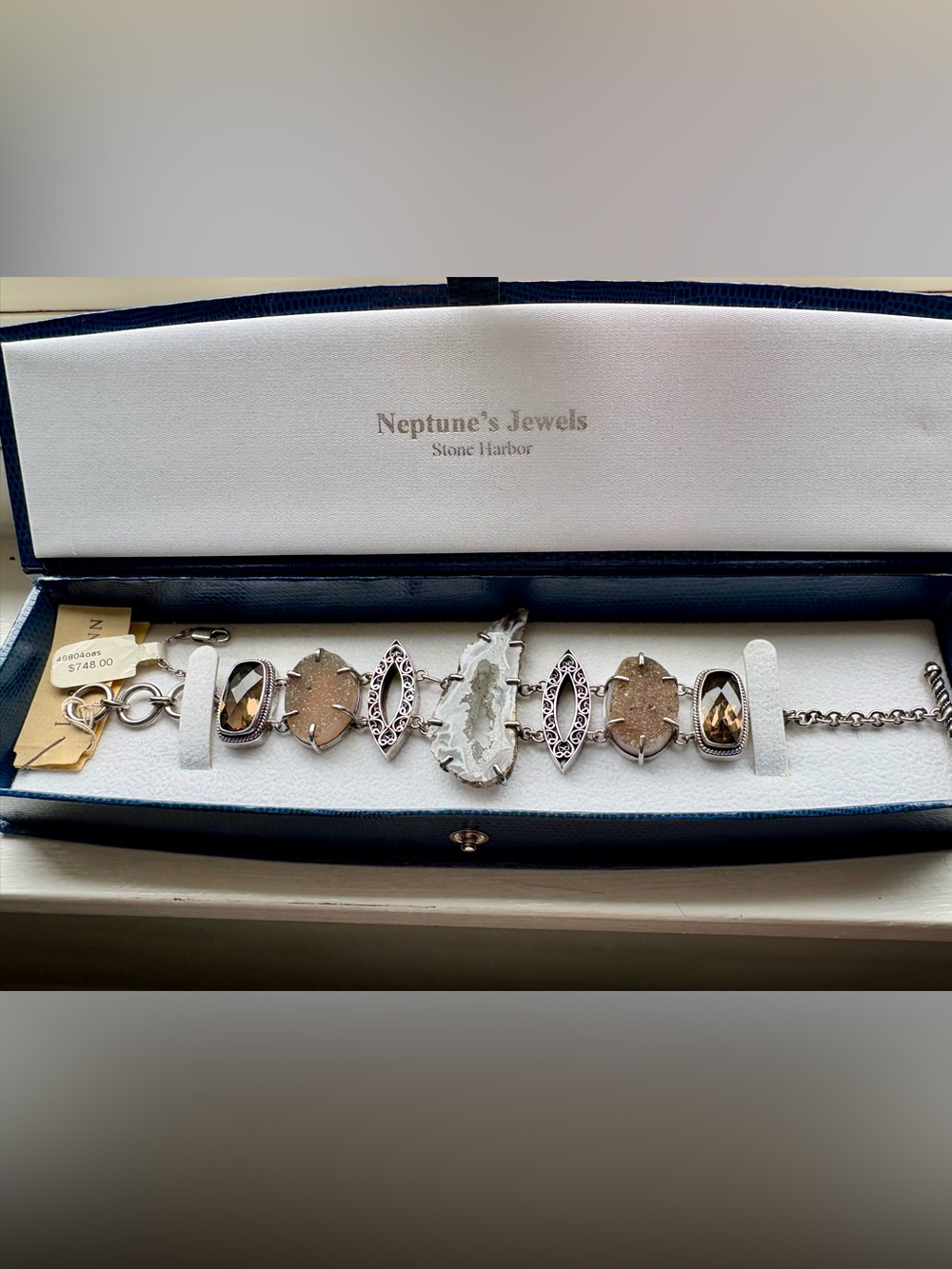 Multi-stone and silver statement bracelet